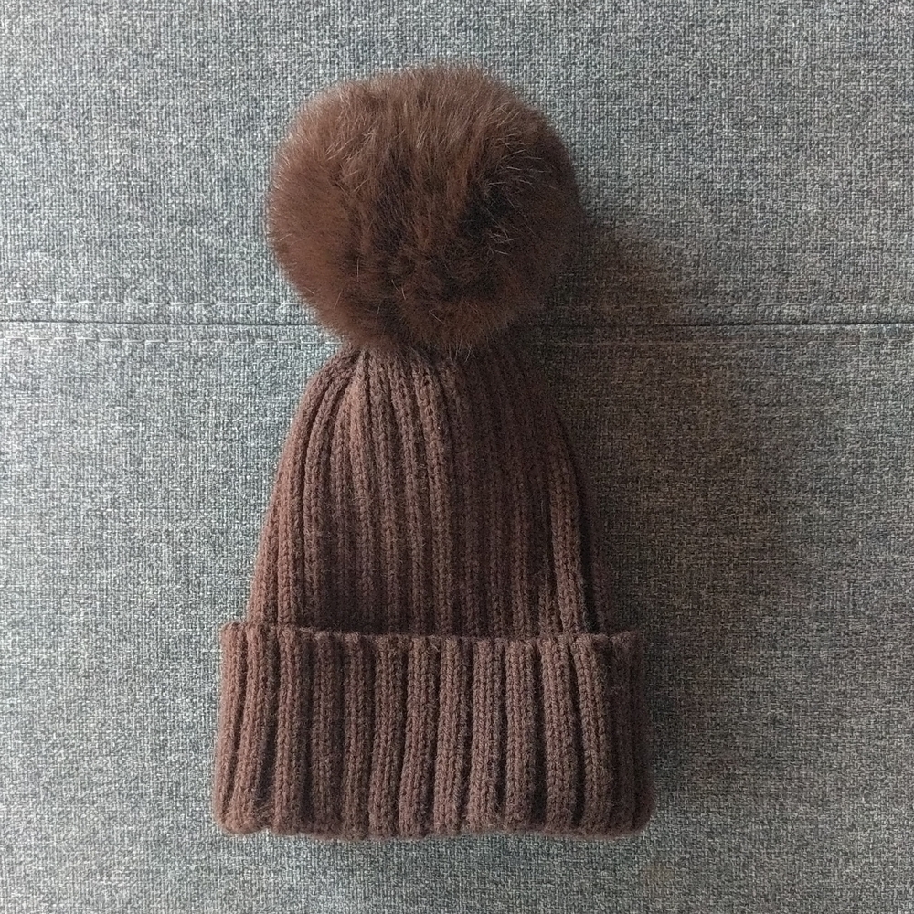 Cozy Brown Knit Pom-Pom Beanie for Kids